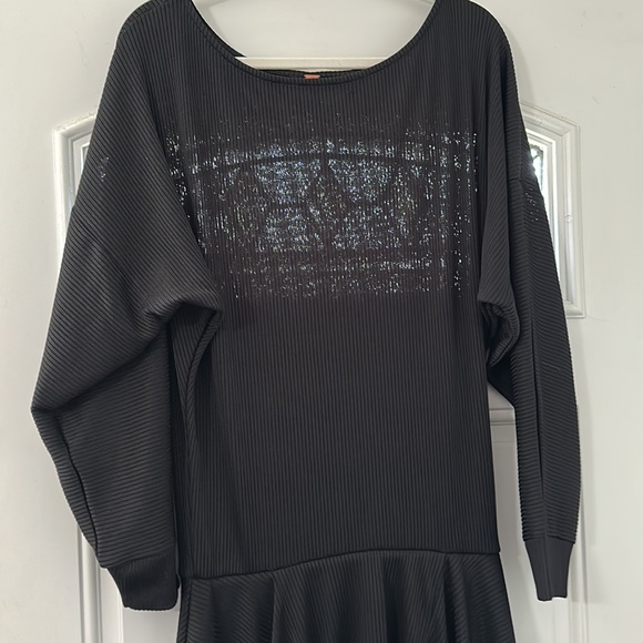 Thick Free People Ribbed Long Sleeve Black Dress - Picture 6 of 16
